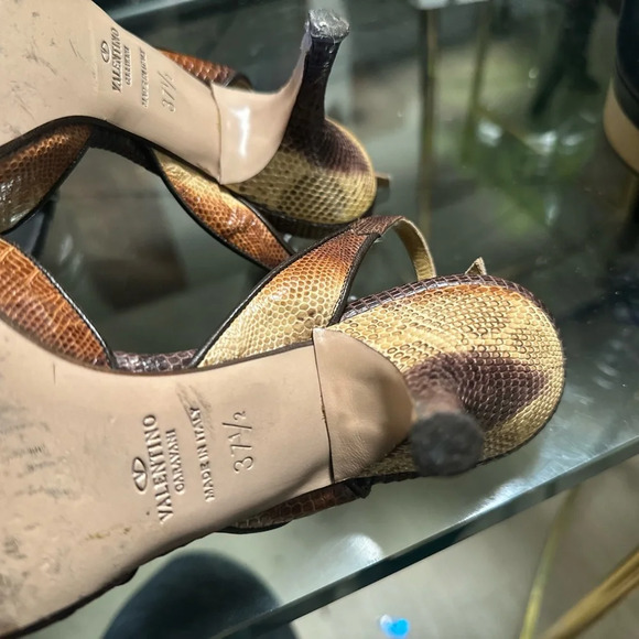 Valentino Garavani Vintage Brown Snakeskin slingbacks s 37 1/2 - Picture 3 of 7